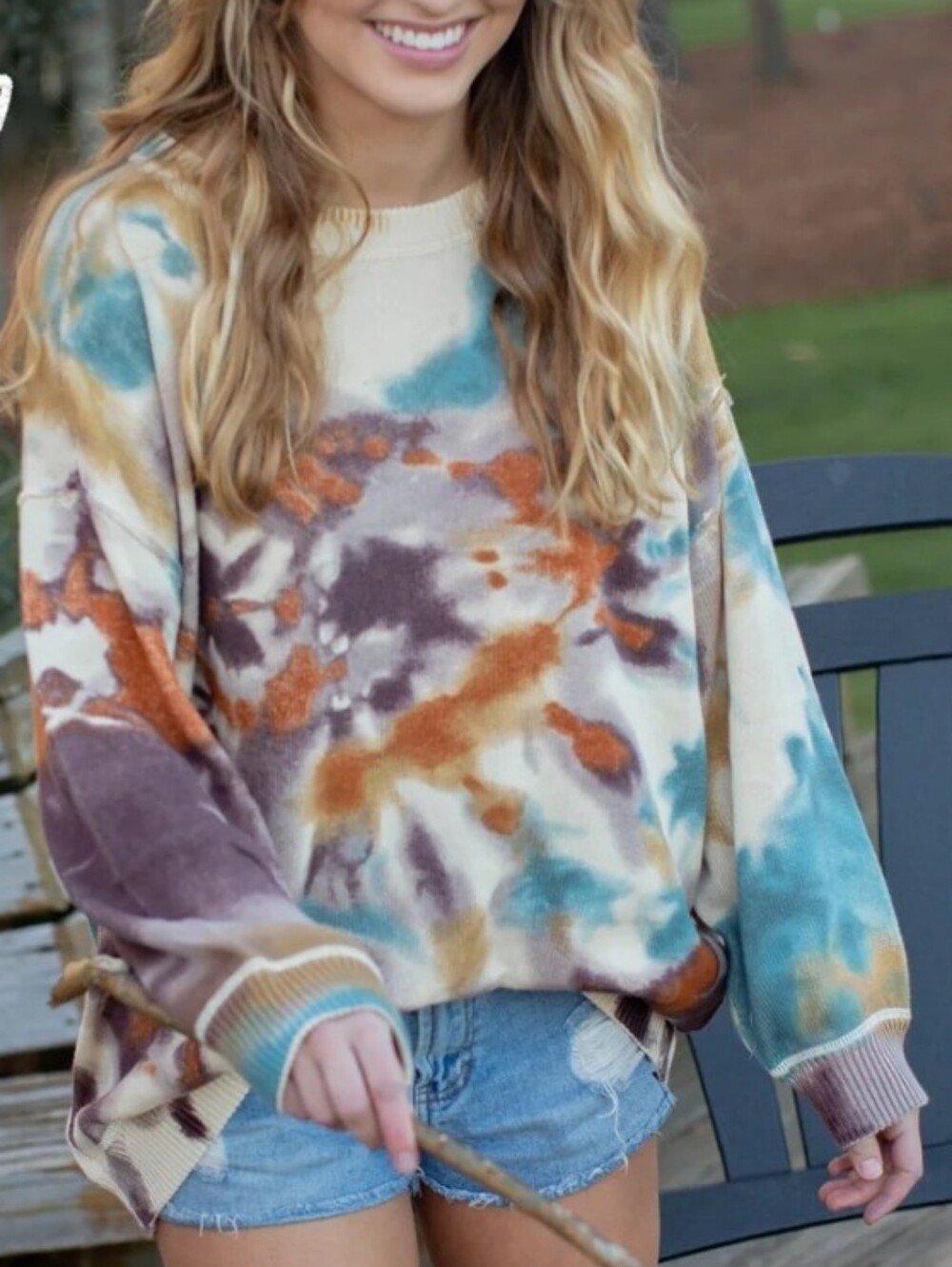 Natural Life Taylor Oversized Cotton Sweater Sunset Tie-Dye Size L/XL